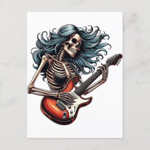 Rocker Skeleton vrouw speelt gitaar Dark art Briefkaart