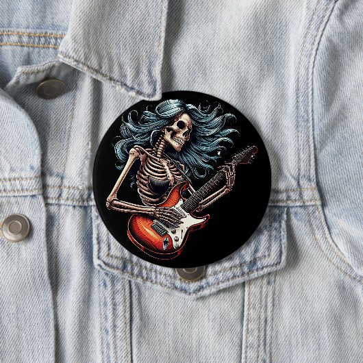 Rocker Skeleton vrouw speelt gitaar Dark art Ronde Button 4,0 Cm (In situ)