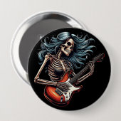 Rocker Skeleton vrouw speelt gitaar Dark art Ronde Button 4,0 Cm (Voorkant /achterkant)