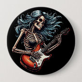 Rocker Skeleton vrouw speelt gitaar Dark art Ronde Button 4,0 Cm (Voorkant)