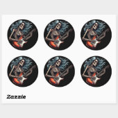 Rocker Skeleton vrouw speelt gitaar Dark art Ronde Sticker (Vel)