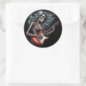 Rocker Skeleton vrouw speelt gitaar Dark art Ronde Sticker (Tas)