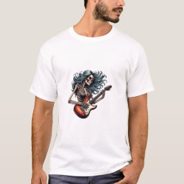 Rocker Skeleton vrouw speelt gitaar Dark art T-shirt