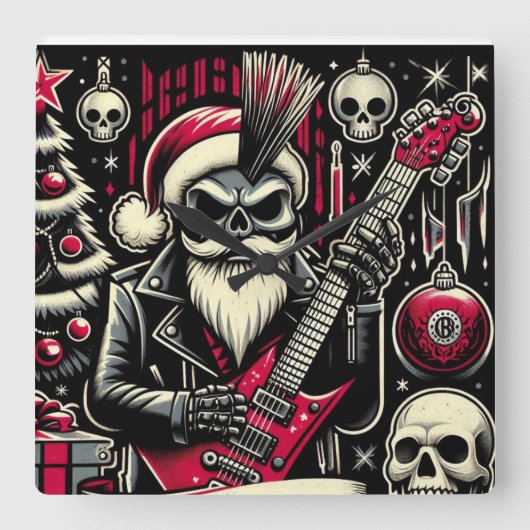 Rocker vader kerstmis vierkante klok (Voorkant)