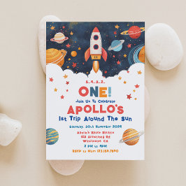 Rocket 1e reis rond de zon verjaardagsuitnodiging kaart