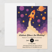  Rocket Adventure & Purple Galaxy Birthday  Kaart (Voorkant / Achterkant)