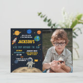 Rocket Adventure Verjaardag Uitnodiging met foto (Staand voorkant)