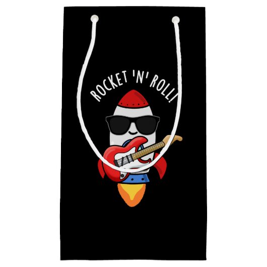 Rocket and Roll Funny Rocket Pun Dark BG Klein Cadeauzakje (Voorkant)