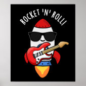 Rocket and Roll Funny Rocket Pun Dark BG Poster (Voorkant)