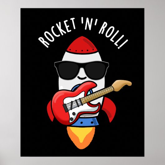 Rocket and Roll Funny Rocket Pun Dark BG Poster (Voorkant)