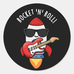 Rocket and Roll Funny Rocket Pun Dark BG Ronde Sticker