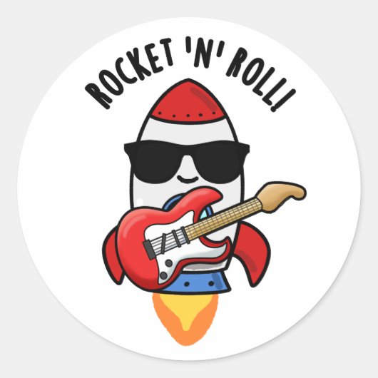 Rocket and Roll Funny Rocket Pun Ronde Sticker (Voorkant)