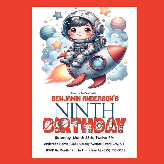 Rocket Astronaut Boy's 9th Birthday Kaart