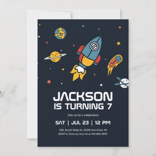 Rocket Astronaut Outer Space Galaxy Kids Birthday Kaart (Voorkant)