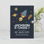 Rocket Astronaut Outer Space Galaxy Kids Birthday Kaart (Staand voorkant)