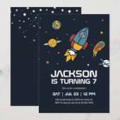 Rocket Astronaut Outer Space Galaxy Kids Birthday Kaart (Voorkant / Achterkant)