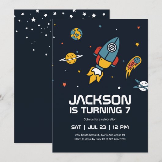 Rocket Astronaut Outer Space Galaxy Kids Birthday Kaart (Voorkant / Achterkant)