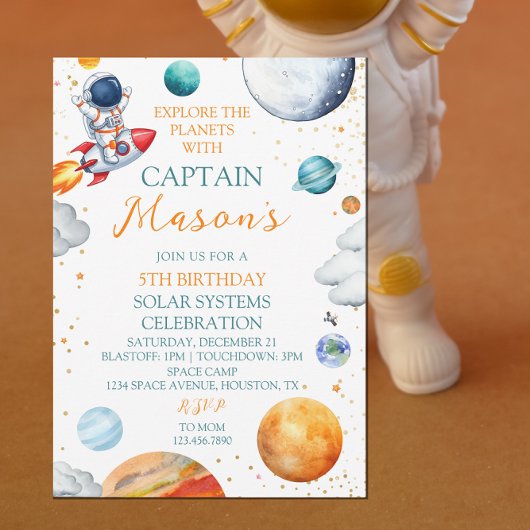 Rocket Astronaut Solar System Adventure Verjaardag Kaart