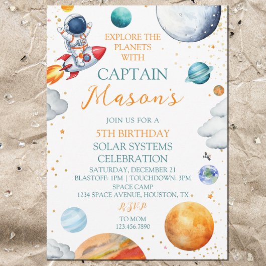 Rocket Astronaut Solar System Adventure Verjaardag Kaart