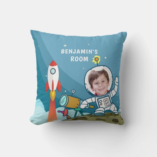 Rocket Astronaut Space Suit Custom Photo Kinder Ro Kussen (Voorkant)