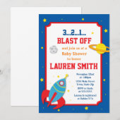 Rocket Baby shower Invitation Baby Boy Buitenruimt Kaart (Voorkant / Achterkant)