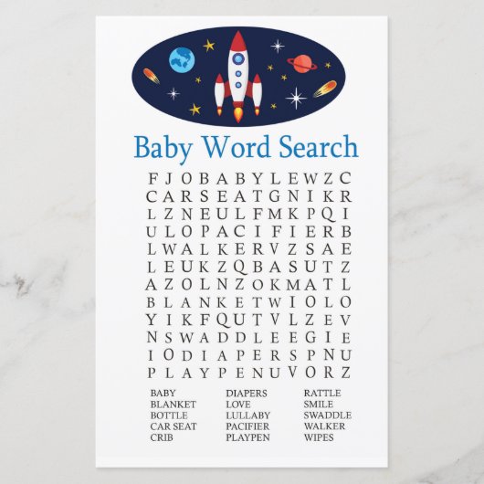 Rocket Baby shower Word Search Game (Voorkant)