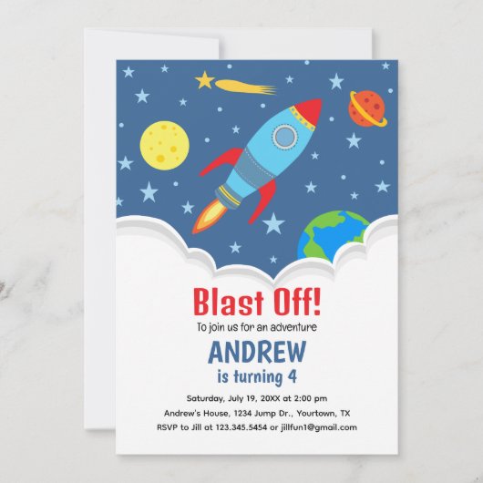 Rocket Birthday Invitation Kaart (Voorkant)