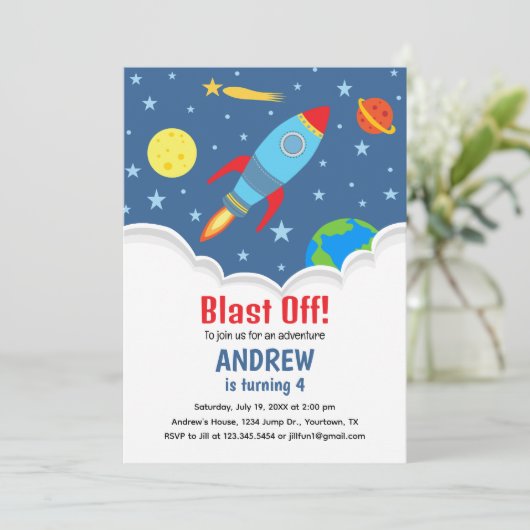 Rocket Birthday Invitation Kaart (Staand voorkant)