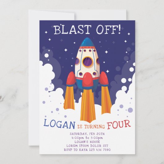 Rocket Birthday Uitnodiging (Voorkant)
