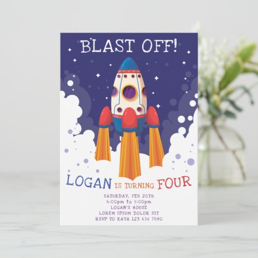 Rocket Birthday Uitnodiging (Staand voorkant)