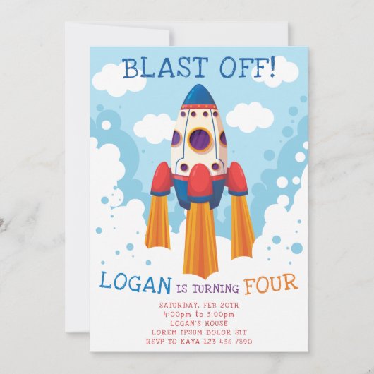 Rocket Birthday Uitnodiging (Voorkant)