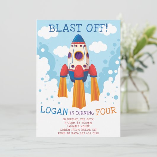 Rocket Birthday Uitnodiging (Staand voorkant)