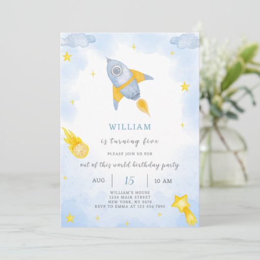 Rocket Birthday Uitnodiging (Staand voorkant)