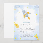 Rocket Birthday Uitnodiging (Voorkant / Achterkant)