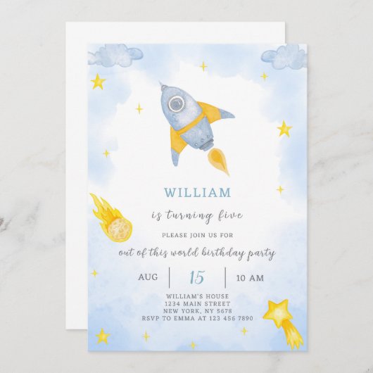 Rocket Birthday Uitnodiging (Voorkant / Achterkant)