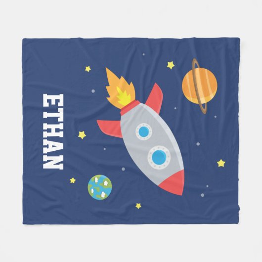 Rocket Blast Off between Planet and Stars, Kinder Fleece Deken (Voorkant (Horizontaal))
