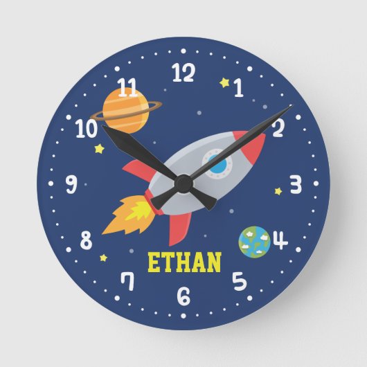 Rocket Blast Off Outer Space, Kids Room Decor Ronde Klok (Voorkant)