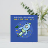 Rocket blue green Birthday Invitation Kaart (Staand voorkant)