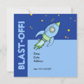 Rocket blue green Birthday Invitation Kaart (Achterkant)