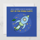 Rocket blue green Birthday Invitation Kaart (Voorkant)
