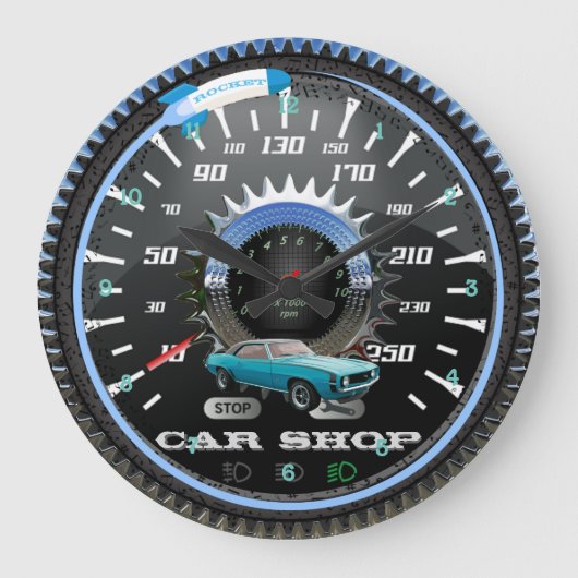 Rocket Car Shop Multi-Gear Clock Grote Klok (Voorkant)