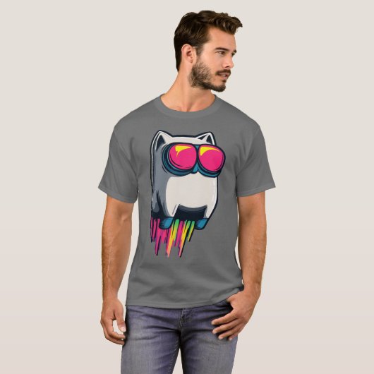 Rocket Cat Cool Futuristic Feline with Neon Goggle T-shirt (Voorkant volledig)