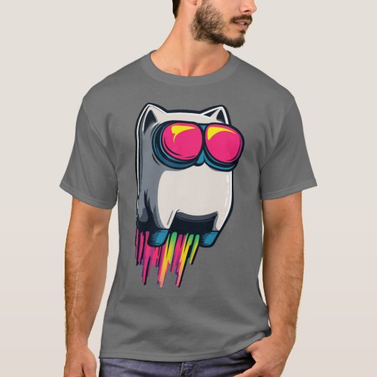 Rocket Cat Cool Futuristic Feline with Neon Goggle T-shirt (Voorkant)