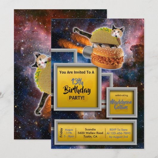 Rocket Cat Delivery Funny Invitation Kaart (Voorkant / Achterkant)