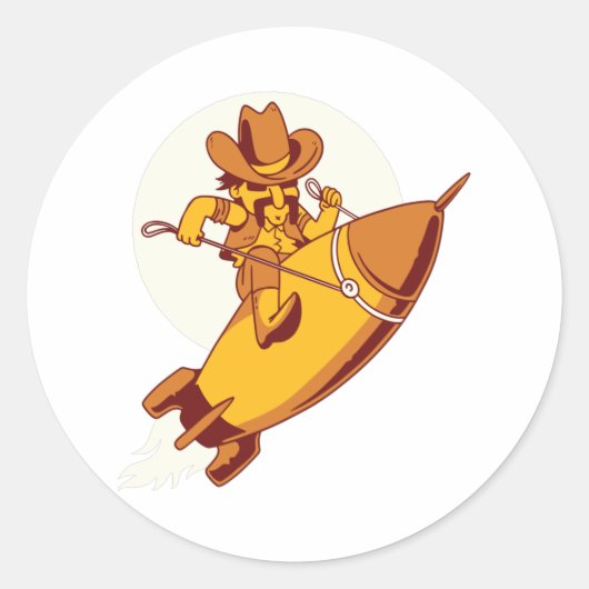 Rocket cowboy ronde sticker (Voorkant)