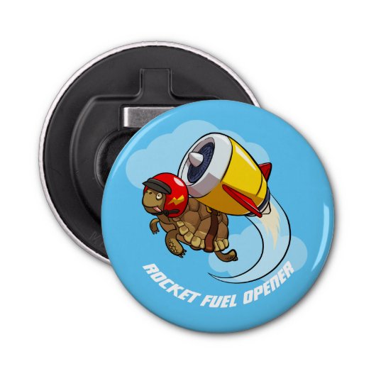 Rocket Fuel Open Jetpack Cartoon Tortoise Button Flesopener (Voorkant)