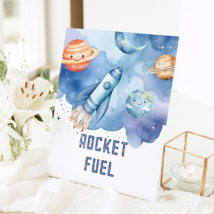 Rocket Fuel Outer Space planeten Jongen verjaardag Reclamebord Met Voetstuk