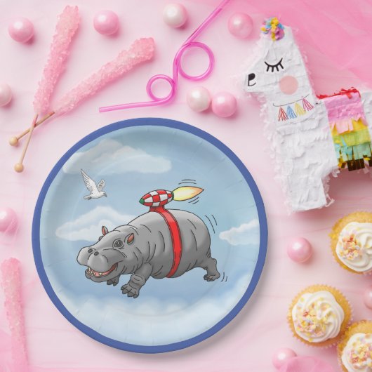 Rocket Hippo Verjaardag Papieren Bordje (Feest)
