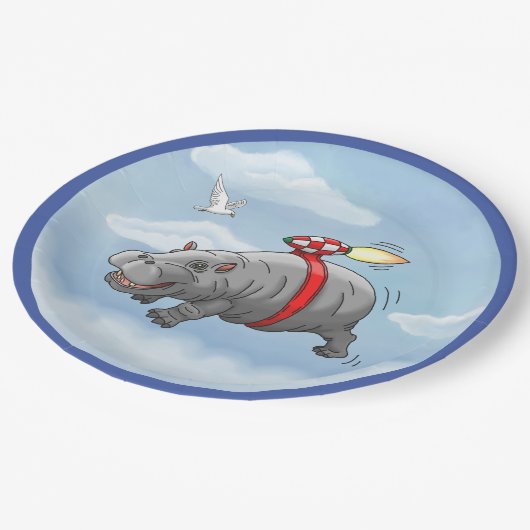 Rocket Hippo Verjaardag Papieren Bordje (Gekanteld)