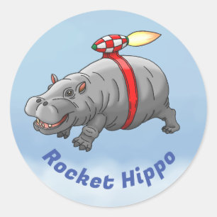 Rocket Hippo Verjaardag Ronde Sticker